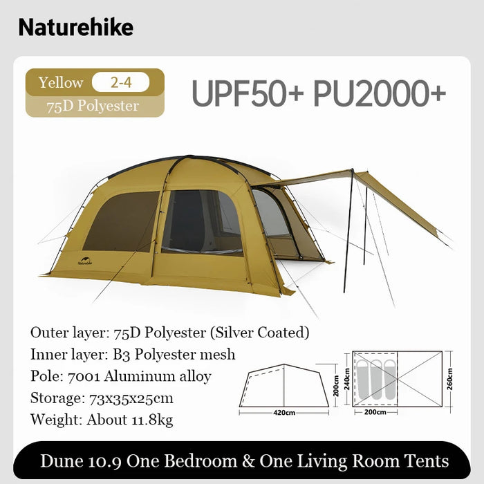 Naturehike Dune 10.9 Camping Tent – Spacious 4-6 Person Tent with Living Room & Bedroom