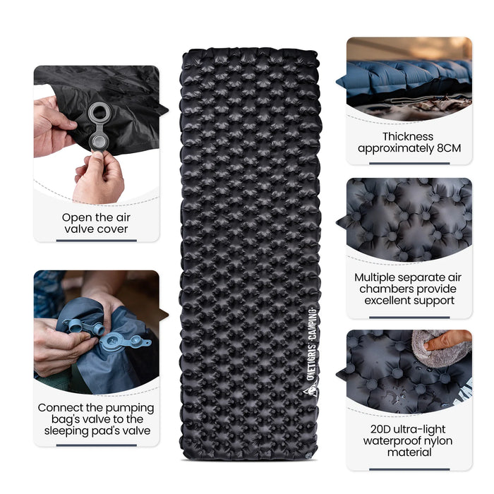 OneTigris OBSIDIAN Sleeping Pad – Ultralight Insulated Camping Mattress for Backpacking & Travel