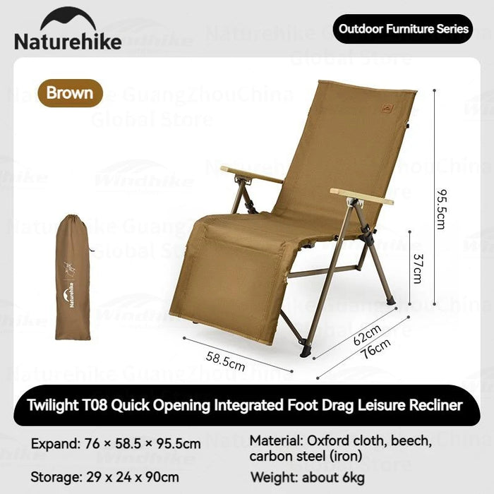 Naturehike Folding Lounger Chair – Quick-Open Recliner with Integrated Footrest for Camping, Beach, and Outdoor Relaxation