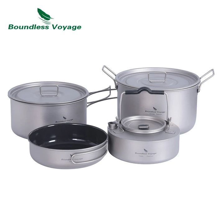 Boundless Voyage Titanium Camping Cookware Mess Kit – Lightweight Pot & Pan Set