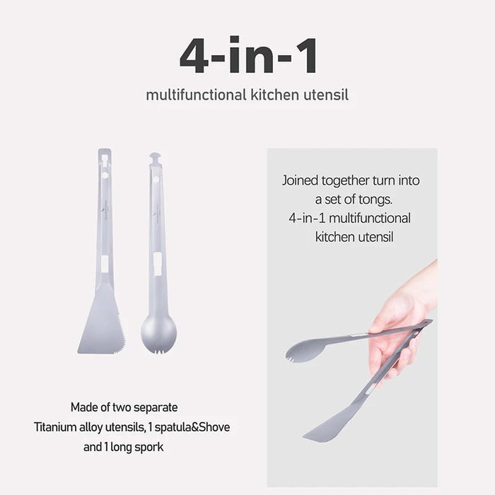 Boundless Voyage 4-in-1 Titanium Alloy Multi-Utensil – Spork, Shovel, Spatula & Tong