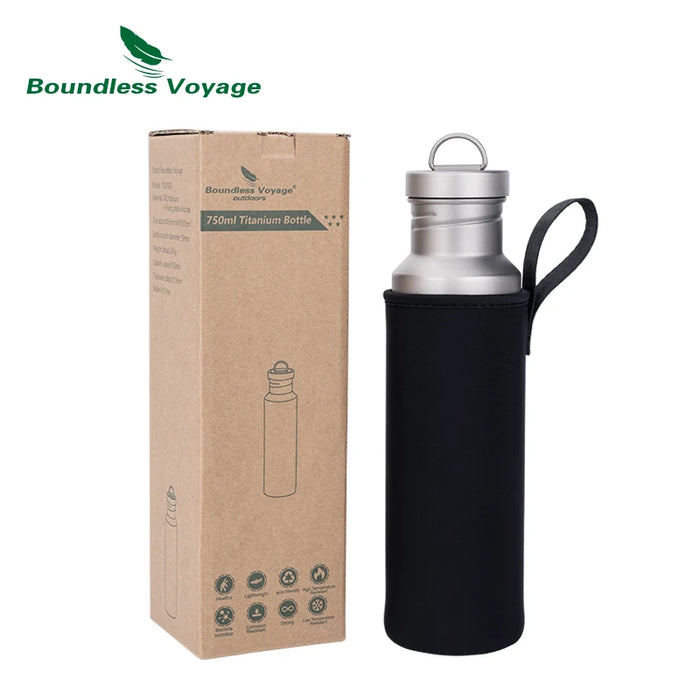 Boundless Voyage Titanium Water Bottle – 750ml with Folding Handle Lid