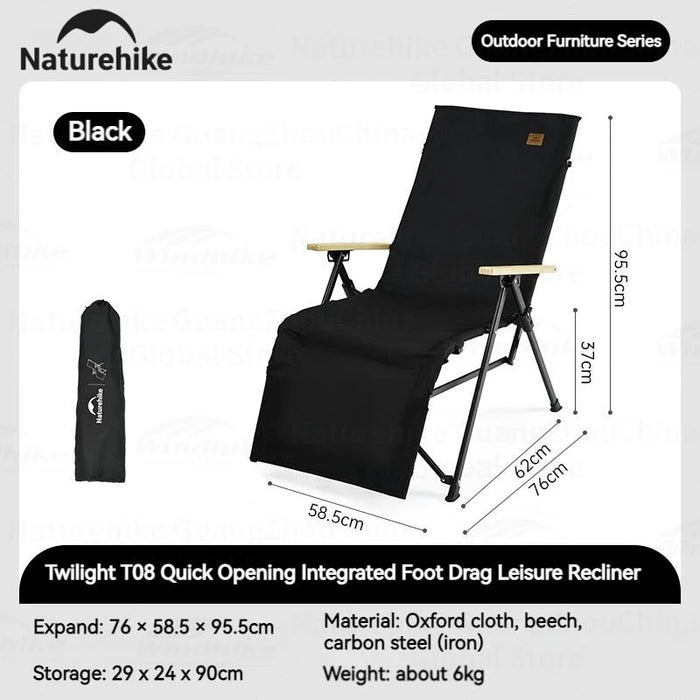 Naturehike Folding Lounger Chair – Quick-Open Recliner with Integrated Footrest for Camping, Beach, and Outdoor Relaxation