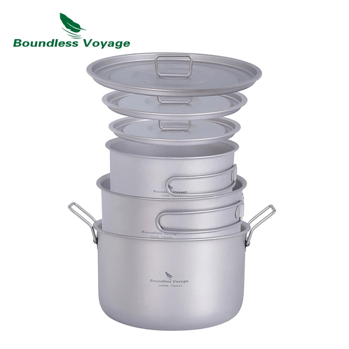 Boundless Voyage Titanium Camping Cookware Mess Kit – Lightweight Pot & Pan Set