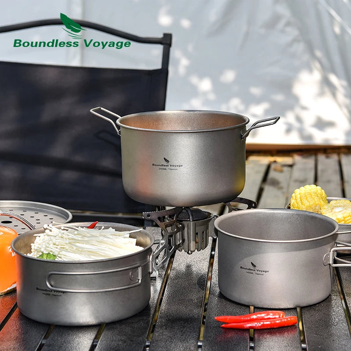 Boundless Voyage Titanium Camping Cookware Mess Kit – Lightweight Pot & Pan Set