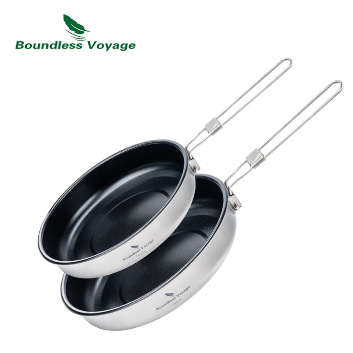 Boundless Voyage 18.8/22CM Titanium Non-Stick Camping Frying Pan with Folding Handle