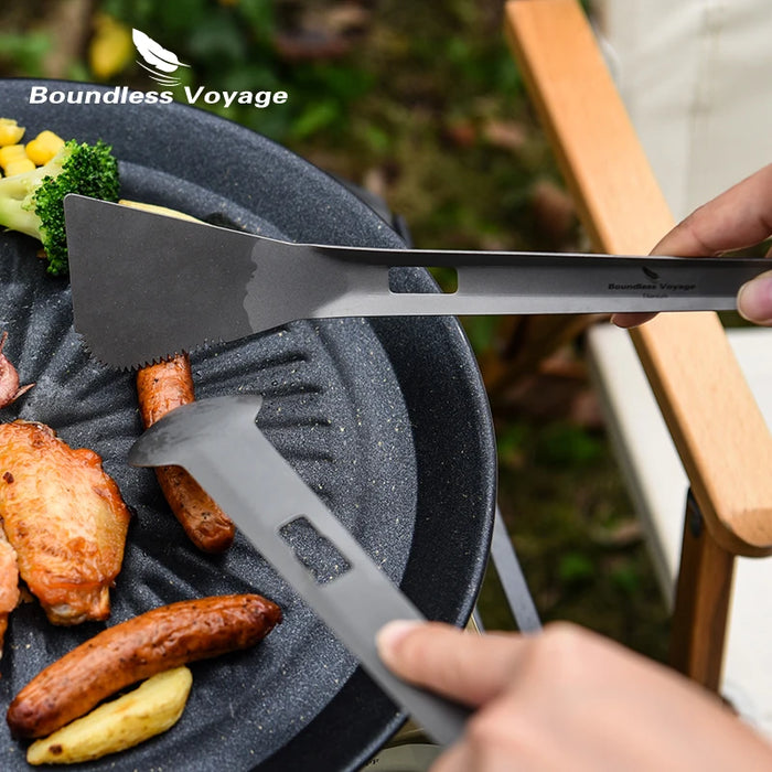 Boundless Voyage 4-in-1 Titanium Alloy Multi-Utensil – Spork, Shovel, Spatula & Tong