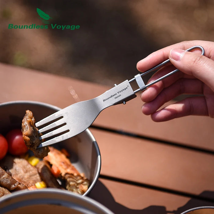 Boundless Voyage Titanium Folding Spoon, Spork & Fork Set – Ultralight Camping Cutlery