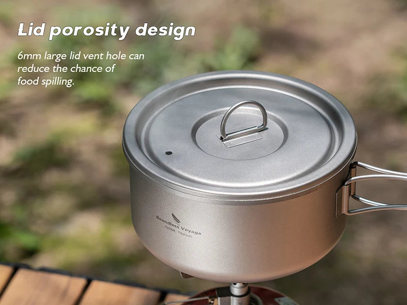 Boundless Voyage Titanium Camping Pot – Ultralight Outdoor Cooking Pot with Lid & Folding Handle