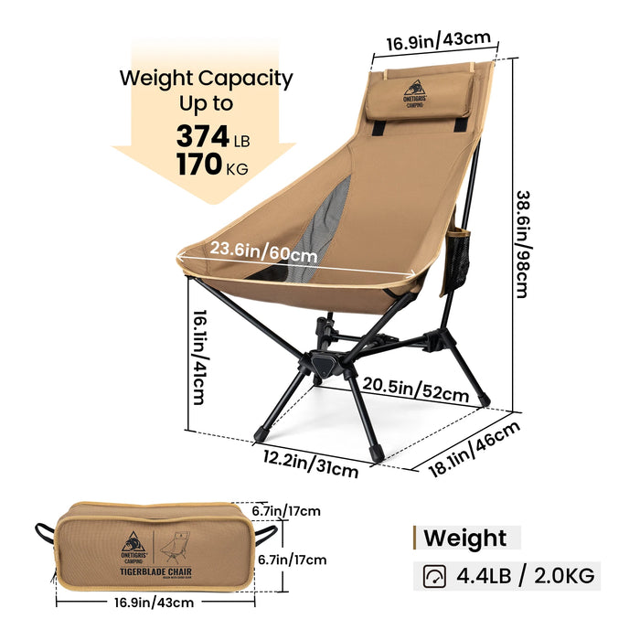 OneTigris Tigerblade High Back Camping Chair – Foldable & Comfortable Outdoor Chair with Pillow