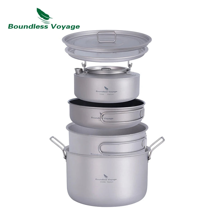 Boundless Voyage Titanium Camping Cookware Mess Kit – Lightweight Pot & Pan Set