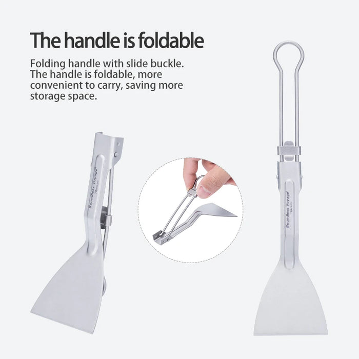 Boundless Voyage Titanium BBQ Spatula – Folding Handle Beefsteak Frying Shovel