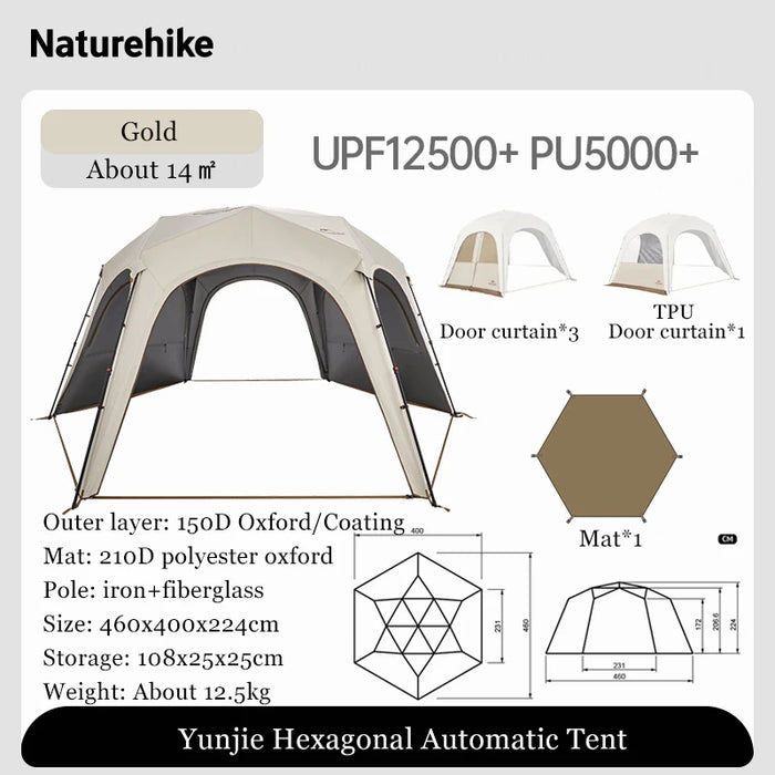 Naturehike Hexagonal Awning Tent – Quick-Opening Sunshade Canopy for Outdoor Camping & Travel