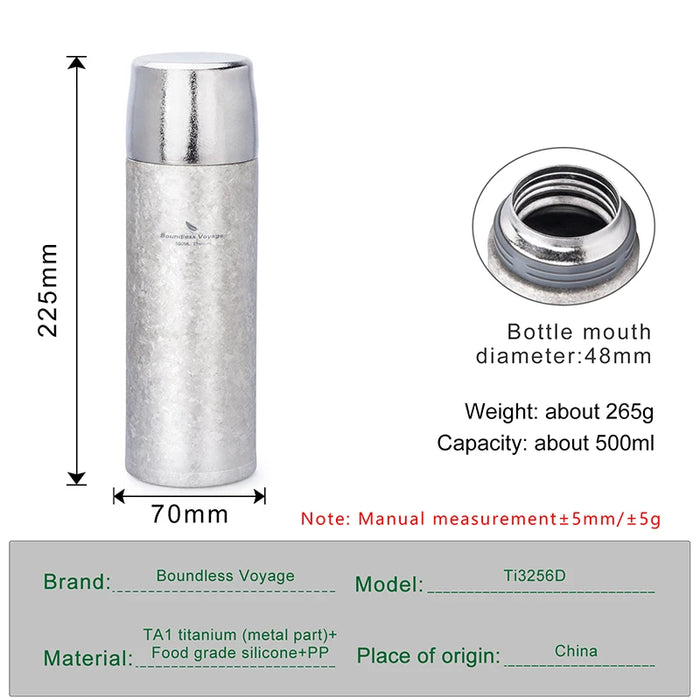 Boundless Voyage 500ml Titanium Insulated Water Bottle – Double-Walled, Leakproof & Ultralight