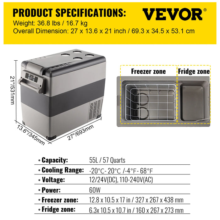 VEVOR Portable Car Refrigerator – 20L to 55L Mini Fridge Freezer for Camping & Travel