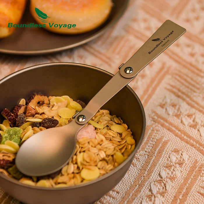 Boundless Voyage Titanium Folding Spoon – Lightweight & Portable Travel Utensil