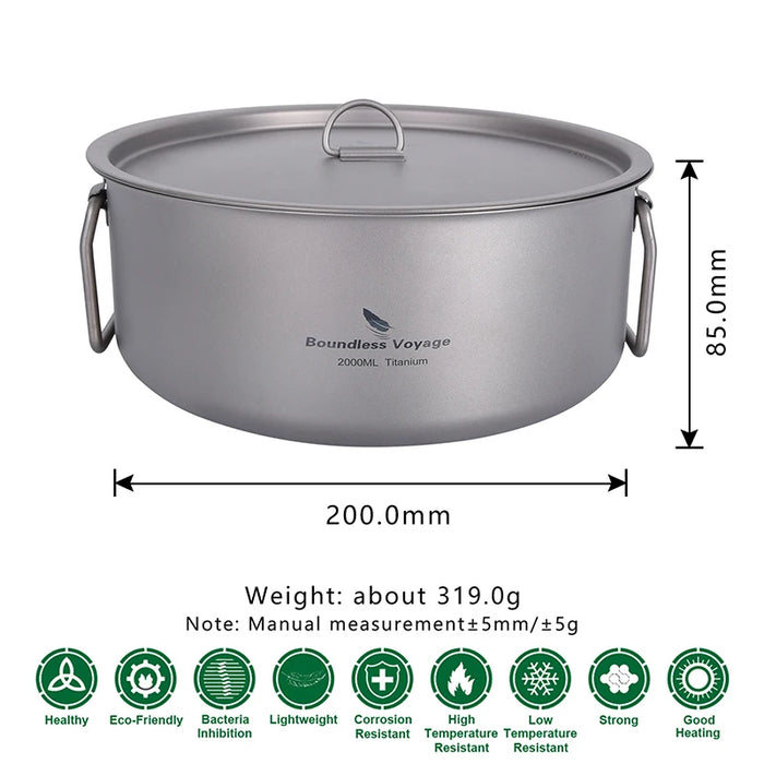 Boundless Voyage Titanium Camping Cookware Set – Kettle, Pot & Frying Pan Combo