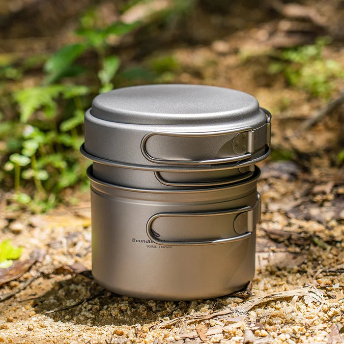 Boundless Voyage Titanium Pot & Pan Set with Folding Handle – Ultra-Light Mess Kit for Outdoor Camping & Backpacking