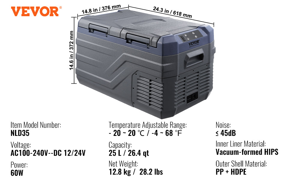 VEVOR Dual Zone Portable Car Refrigerator – 35L, 45L & 55L Compressor Freezer