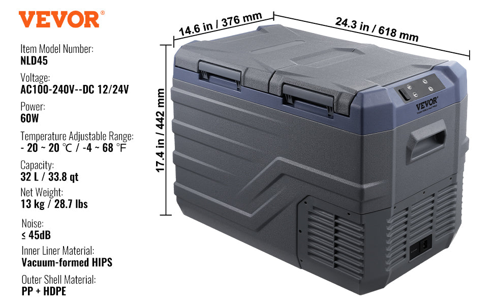 VEVOR Dual Zone Portable Car Refrigerator – 35L, 45L & 55L Compressor Freezer