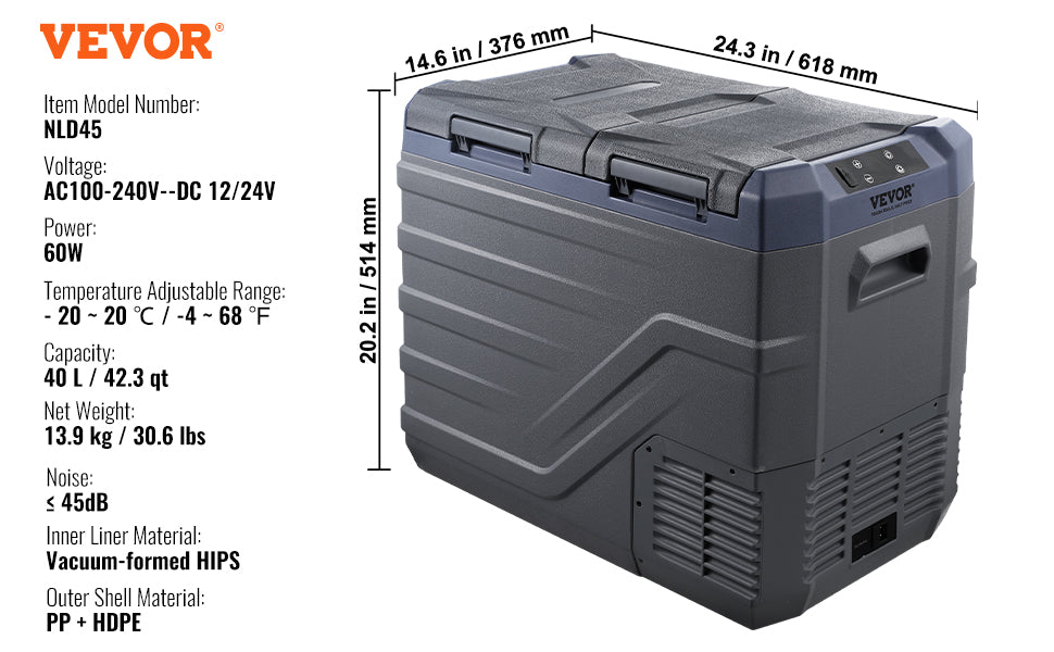 VEVOR Dual Zone Portable Car Refrigerator – 35L, 45L & 55L Compressor Freezer