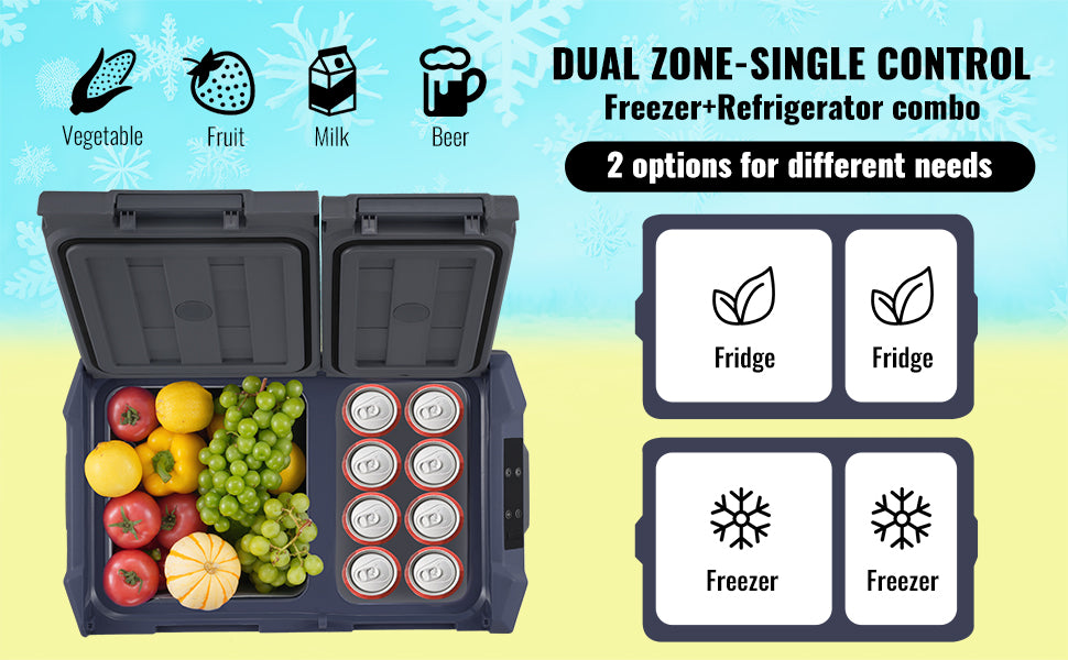 VEVOR Dual Zone Portable Car Refrigerator – 35L, 45L & 55L Compressor Freezer